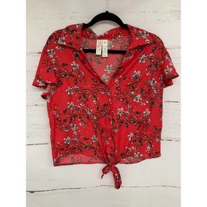 Midnight Sky Red Crop Blouse